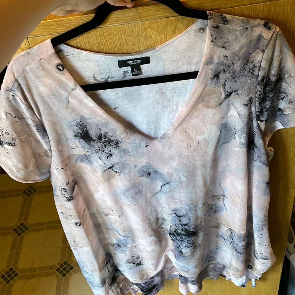 V-neck t-shirt, water color flowers. Vera Wang